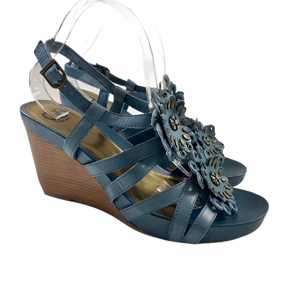 Gianni Bini Shoes - Gianni Bini Blue Leather Strappy Wedge Sandals
